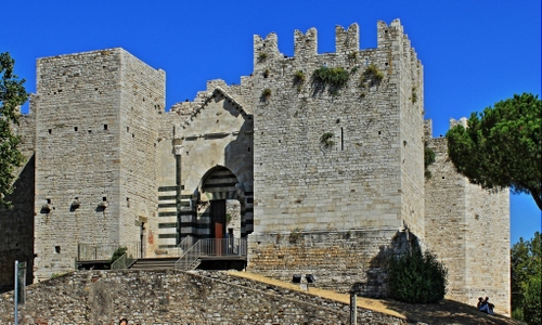Immagine con castello, merli, cielo, ingresso, torre, alberi, porta, rocca, albero, maniero, torri
