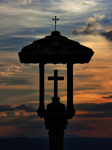 Immagine con nuvole, croce, tramonto, cielo, croci, silhouette, controluce, arancione