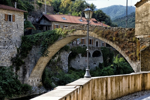 Immagine con lampione, ponte, arco, case, fiume, finestre, parapetto, scorcio