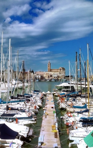 Immagine con barche, porto, nuvole, chiesa, mare, campanile, alberi, cielo, acqua, duomo, molo