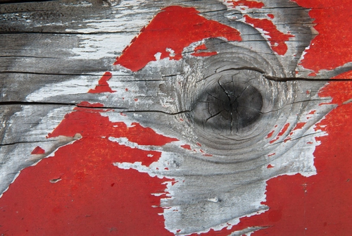Immagine con rosso, occhio, legno, nodo, crepe, vernice