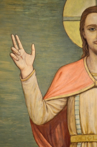 Immagine con dita, mano, tre, gesù, dipinto, cristo, aureola, santo