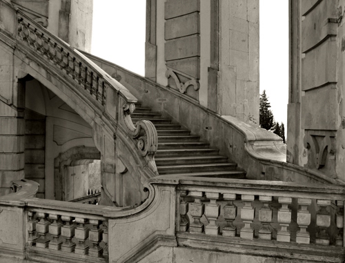 Immagine con scalinata, gradini, scala, bianconero, balaustra, scale, ringhiera, grigio, marmo, palazzo, scalone, corrimano