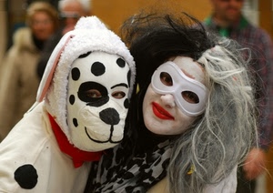 maschere, cane, carnevale, due, nero, capelli, occhi, bianco, bocca, rosso