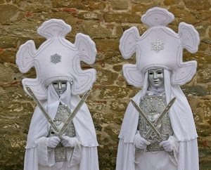 spade, maschere, bianco, cappelli, carnevale, due, muro, costumi