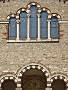 archi, colonne, vetrate, finestre, facciata, chiesa, capitelli, finestra, vetro, bianco, cinque, pentafora, palazzo, affresco, marmo, mattoni, colonnine