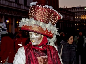 rosso, maschera, cappello, carnevale, venezia, bianco, persone, costume, luci, passanti