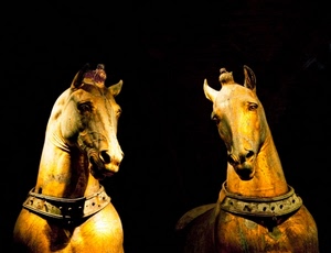 cavalli, statue, due, nero, teste, bronzo, giallo, orecchie, oro, sculture, statua, testa, animali, occhi