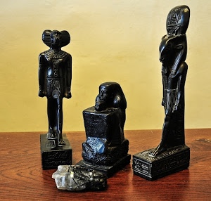 nero, statue, legno, statuette, marrone, giallo, egitto, egizi, muro, sculture, divinità, tre, venature, faraoni