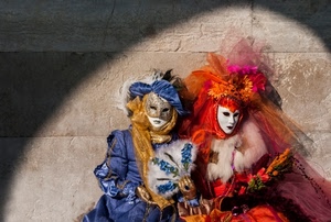 maschere, rosso, carnevale, blu, due, costumi, venezia, ombra, vestiti