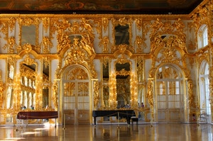 oro, salone, porte, specchi, decorazioni, pianoforte, decori, sala, palazzo, finestre, pianoforti