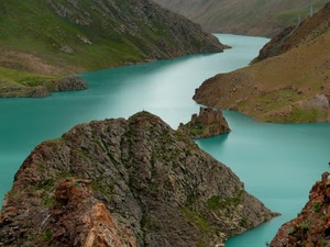 acqua, fiume, montagne, rocce, verde, roccia, montagna, isola, lago
