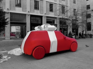 fiocco, rosso, auto, pacco, nastro, piazza, regalo, bianco, macchina