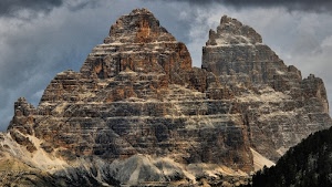 nuvole, montagne, cielo, rocce, cime, alberi, grigio, roccia, vette, dolomiti, neve, montagna