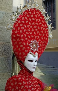 rosso, maschera, carnevale, bianco, cappello, stelle, costume, oro, finestra, muro, venezia, grata, perle