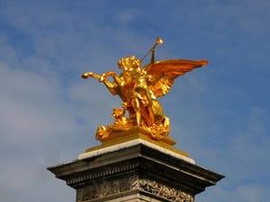 oro, cavallo, statua, ali, colonna, tromba, ala, cielo