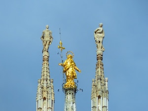 oro, guglie, statue, madonnina, madonna, cielo, milano, duomo