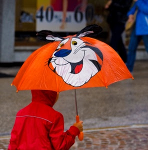 ombrello, pioggia, rosso, tigre, arancione, arancio, bambino