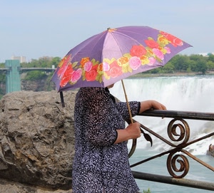 ombrello, cascata, ringhiera, fiori, donna, acqua, fiume, balaustra, pioggia, masso, cascate