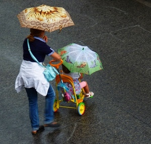pioggia, ombrelli, passeggino, ombrello, bambina, bambino, bagnato, due