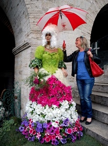 ombrello, fiori, vestito, manichino, colori, donna, scala, rosso, bianco