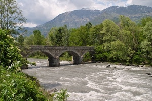 fiume, ponte, montagne, verde, alberi, acqua, montagna