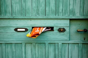 porta, posta, verde, maniglia, pubblicità, legno, campanello, volantini