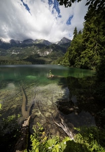 lago, alberi, montagne, nuvole, verde, acqua, riflesso, montagna