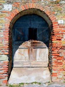 arco, legno, mattoni, portone, numero, sedici, porta, ombra, vecchio, erba, civico