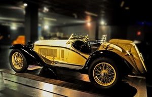 auto, giallo, ruote, gialla, automobile, epoca, antica, decappottabile, museo, pedana, sportiva