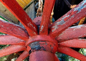 legno, ruota, rosso, raggi, vernice, mozzo, catena, perno, ferro, carro