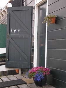 fiori, porta, vasi, grigio, legno, rondini, vaso