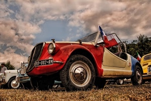 rosso, epoca, nuvole, auto, automobile, ruote, targa, bandiera