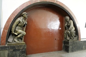 marrone, arco, statue, porta, soldati, portone, due, bronzo, monumento