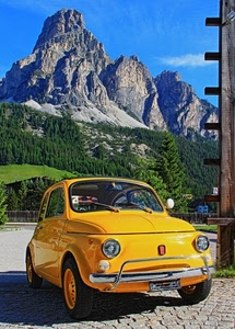 giallo, montagne, cinquecento, montagna, fiat, macchina, auto, alberi, automobile, verde, fari