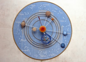 orologio, pianeti, lancette, azzurro, zodiaco, cerchi, meridiana, cerchio, stelle, astri, sfere, segni, planetario