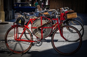 biciclette, ruote, rosso, pompieri, cassetta, casco, manubrio, bici, manubri, automobile, manichetta, bicicletta, sellino, pedali, vintage, tubo, catena