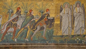 angeli, mosaico, magi, oro, doni, rosso, fiori, ali, palme, alberi, mosaici, piante, dorato, bianco, sacro, colori, mantelli, tre, re, due