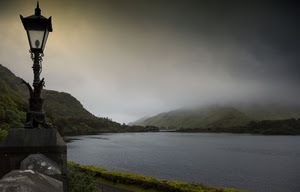 lampione, lago, nuvole, acqua, montagne, nebbia, montagna, cielo