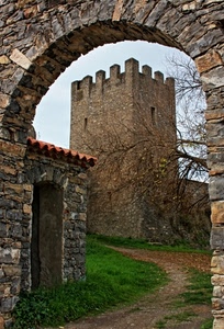 arco, torre, merli, pietre, pietra, mura, castello