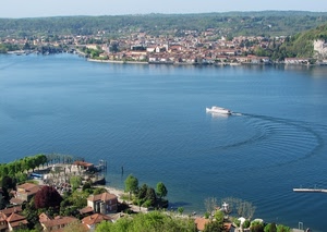 lago, panorama, acqua, traghetto, barca, scia, battello, paesaggio, azzurro