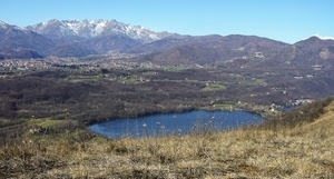 lago, panorama, montagne, montagna, acqua, erba, azzurro, cielo
