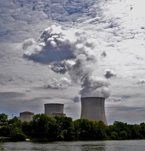 fumo, alberi, nuvole, cielo, fiume, ciminiere, verde, acqua, grigio, centrale, nucleare, vapore, bianco