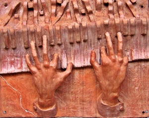 mani, tasti, dita, scultura, pianoforte, tastiera, piano, pianista