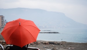 ombrello, mare, spiaggia, rosso, pioggia, montagna
