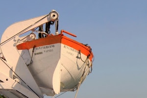 barca, scialuppa, arancione, bianco, salvataggio, cielo