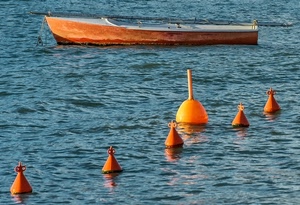 barca, mare, acqua, boe, arancione, galleggianti