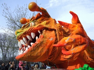 carnevale, denti, arancione, carro, drago, cartapesta, mostro, arancio, carri, sfilata, maschere