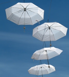 ombrelli, bianco, cielo, azzurro, quattro