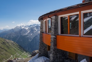 finestre, neve, montagna, montagne, strada, rifugio, arancione, cielo, paesaggio, tornanti
